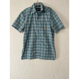 Carhartt Force Sun Defender Shirt Mens Med Turquoise Plaid Short Sleeve Vented